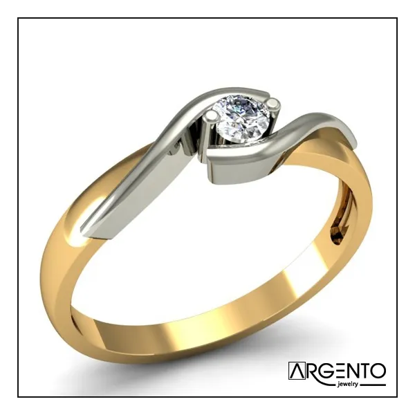 P053 Pierścionek dwukolorowy z 0,15 ct brylantem