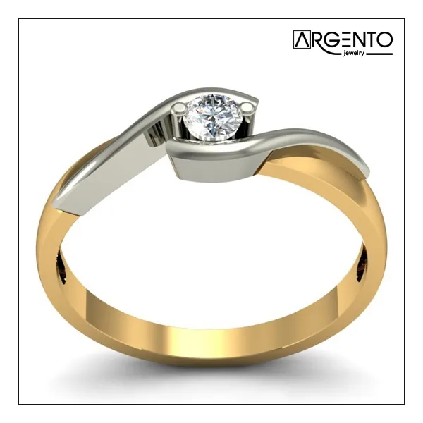 P053 Pierścionek dwukolorowy z 0,15 ct brylantem